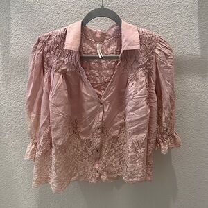 Anthropologie Pink Lace Blouse